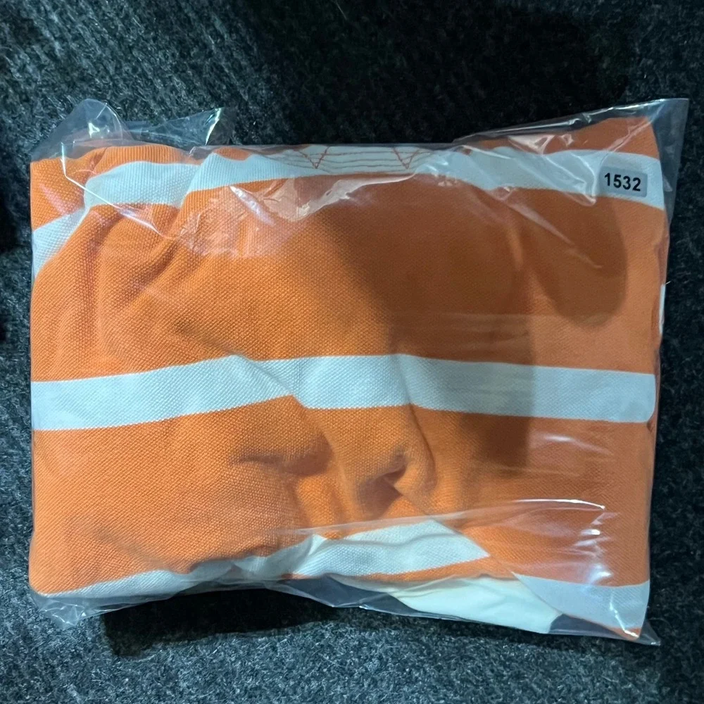 Polo Ralph Lauren Rugby Shirt Mens L Orange White Striped Quilted Short Sleeve
